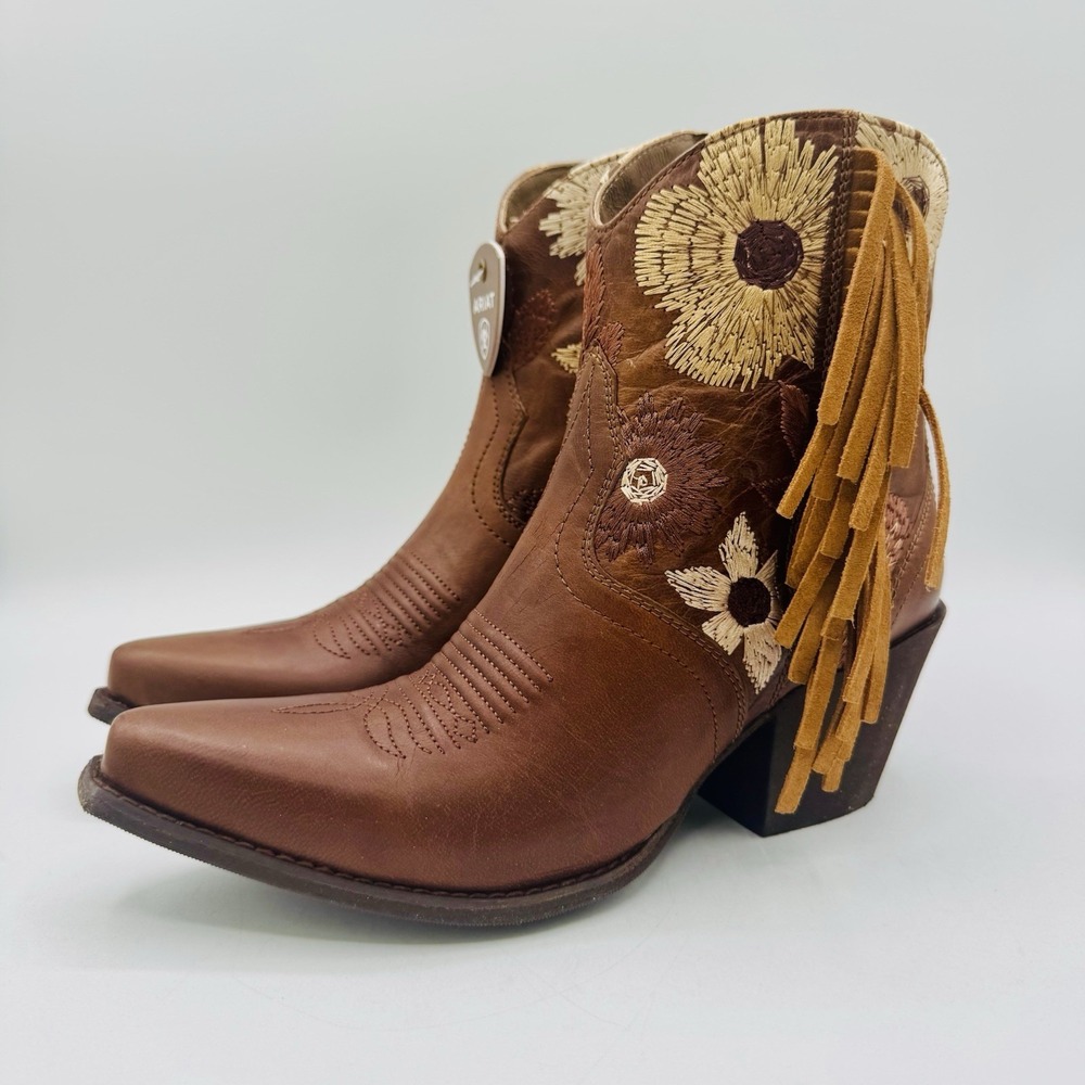 Ariat‎ Florence Fringe Boots Women's Size 6 Tangled Tan Leather Snip Toe Bootie